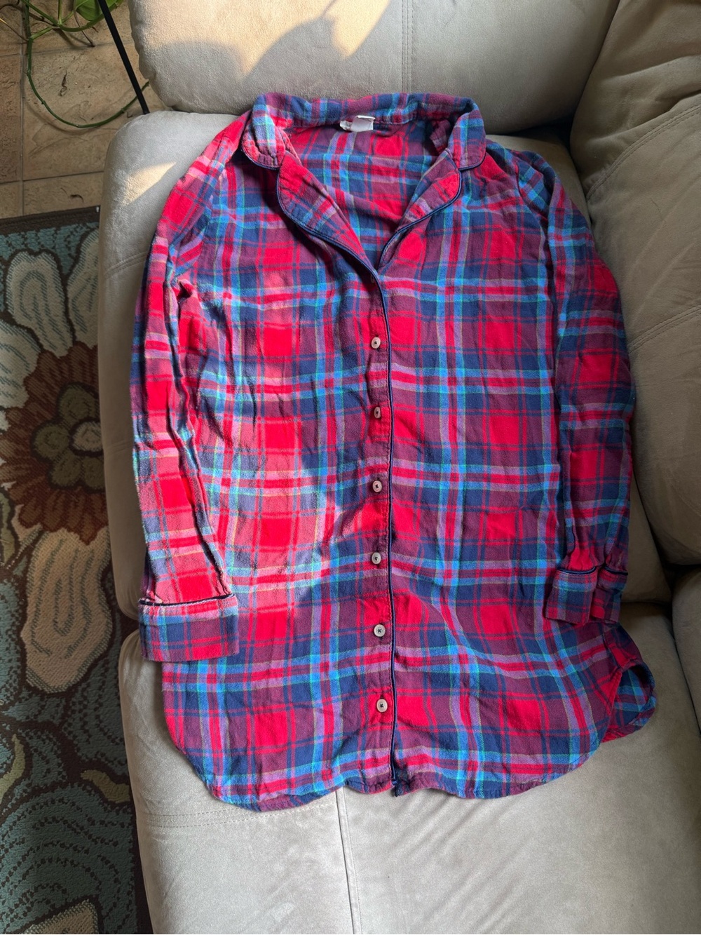 Y2K Forever 21 100% Cotton Red & Blue Plaid Button-Down Shirt/Pajama Top